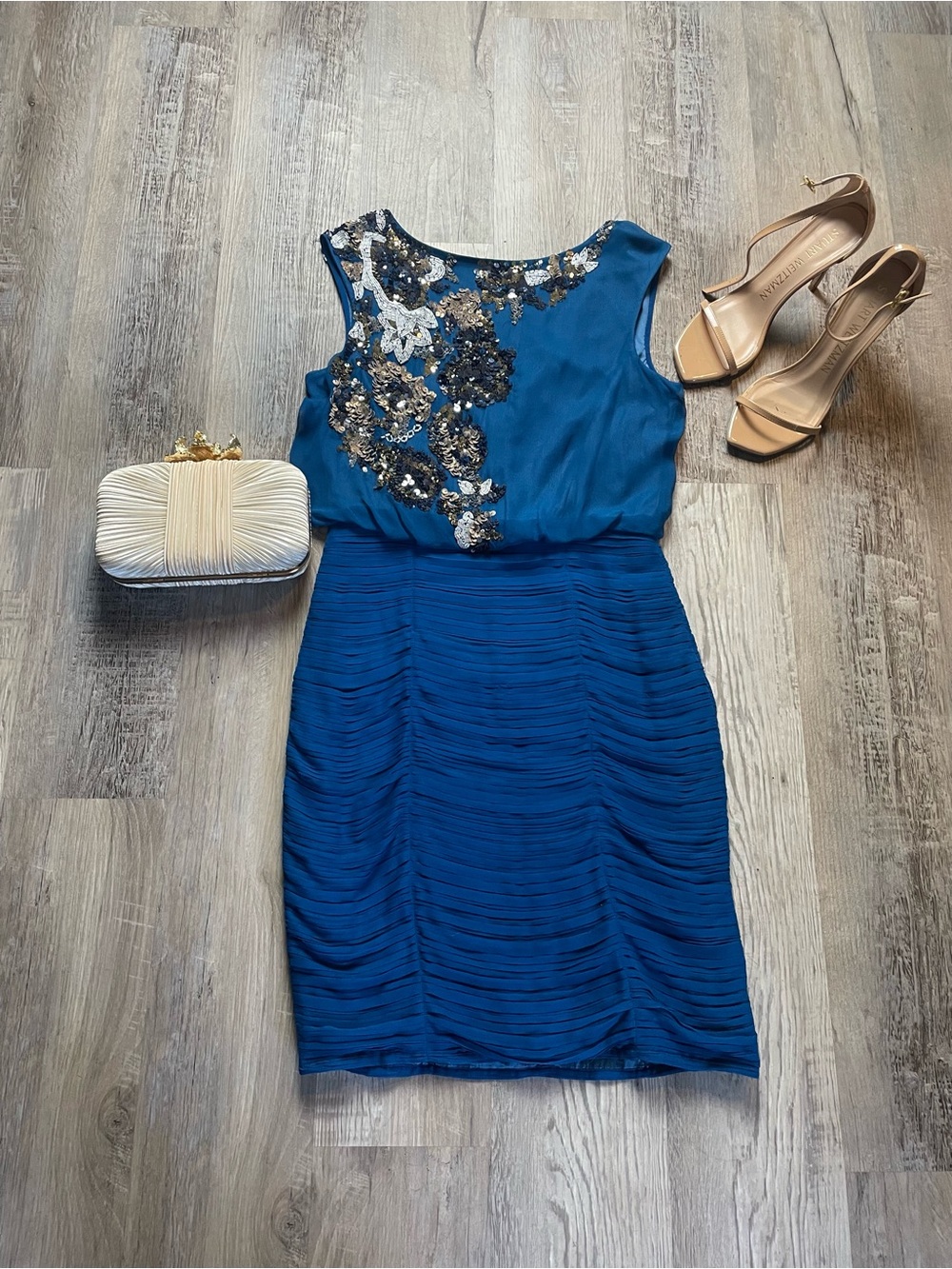 NWT Aidan Mattox Blue Silk Embellished Cocktail Dress Sz 0 Luxury Glam Gatsby